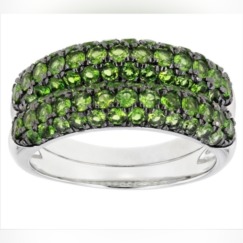 Genuine Two Chrome Diopside Rings Sterling Silver Size 8 - Picture 3 of 10